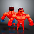 Muscular Men in Red Orange Outfits With Boxing Gloves 3D Model Displaying Fighting Stance