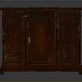 Vintage Three Door Wooden Cabinet With Carved Details And Dark Brown Finish