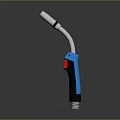 Handheld Blue And Black Weapon With Curved Metal Tube And Ergonomic Grip Design