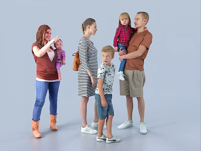 Family Group With Adults And Children Standing Together In Studio 3d model