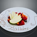 Fresh Fruit Platter with Apple Slices Strawberries and Blueberries on White Plate for Happy Birthday