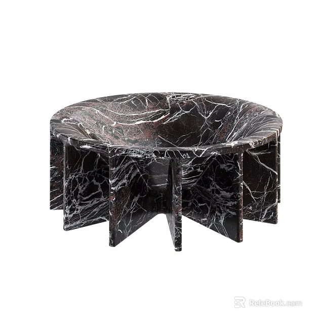 Round Marble Art Installation With Black And White Veins And Geometric Base 3d model 