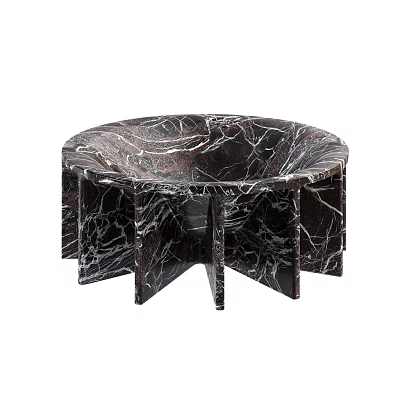 Round Marble Art Installation With Black And White Veins And Geometric Base 3d model