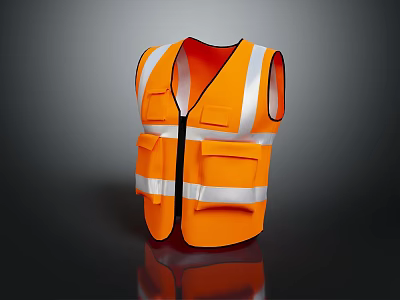 Orange Reflective Safety Vest With Multiple Pockets And Reflective Strips 3d model