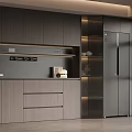 Modern Wine Cabinet Design With Glass Doors Built in Lighting And Open Shelves
