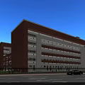 Red Brick School Building With Curved Design And Large Glass Windows Featuring Students On Campus