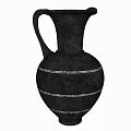 Traditional Black Ceramic Jug With Handle And Silver Stripes Decorative Vessel