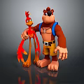 Brown Bear and Red Bird Game Movie Characters Standing with Blue Strap and Yellow Shorts