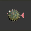 Fantasy Spiked Green Spherical Creature With Large Eyes Red Lips And Side Protrusions