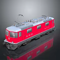 Red and White Train Model With SS Logo Pantograph On Shiny Black Surface Reflection