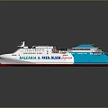Blue And White Ferry Ship With Branding And Exterior Design
