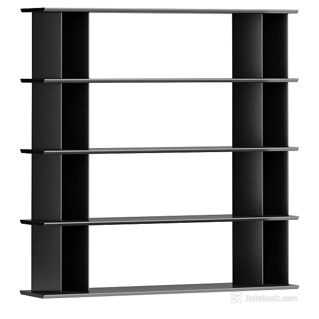 Modern Black Bookshelf With Horizontal Shelves And Sleek Contemporary Design 3d model 