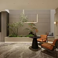Modern Entryway Design With Green Plants Leisure Chairs And Decorative Lights