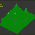Detailed Traditional Stone Building Model With Multiple Conical Roofs And Greenery