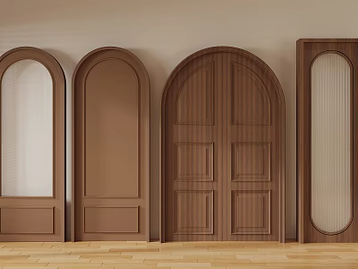 Brown Wooden Hinged Doors With Various Designs For Home Interior Decoration 3d model