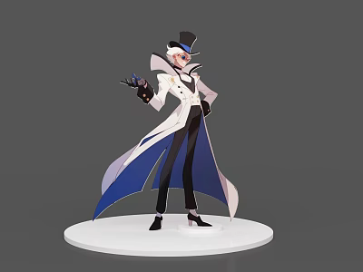 Game Movie Character With Top Hat White Coat Blue Purple Cape Black Pants And Shoes 3d model
