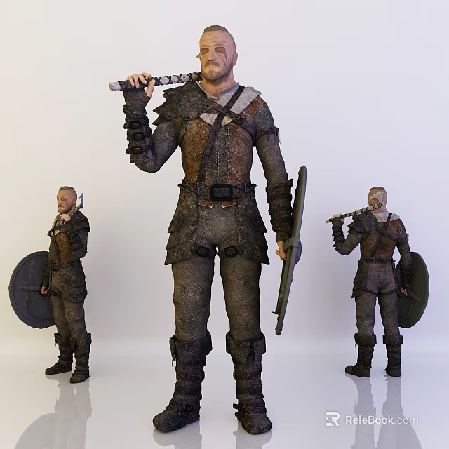 Game and Movie Character in Leather Armor with Sword and Shield Multiple Angles View 3d model 