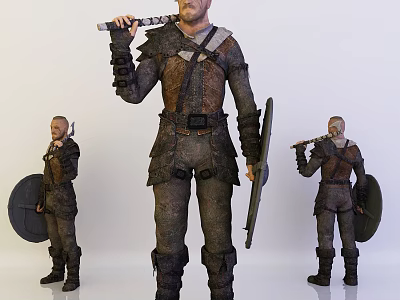 Game and Movie Character in Leather Armor with Sword and Shield Multiple Angles View 3d model