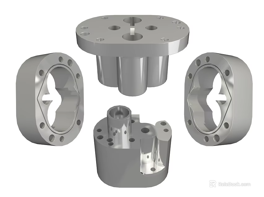 Industrial Metal Hardware Components With Flange Plates And Sleeve Parts 3d model 