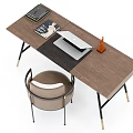 Modern Wooden Desk With Laptop Chair And Metal Legs Design