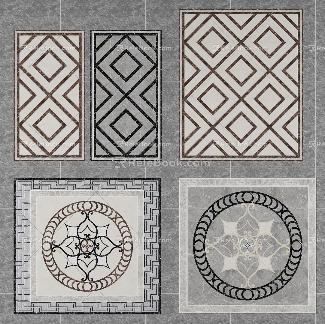 Modern floor tile stone mosaic 3d model