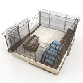 Enclosed Fenced Storage Area With Metal Barrels Cart And Concrete Floor Design