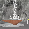 Intricate Metal Sculpture Carving With Tall Hollow Design And Brown Base Near Yellow Chair