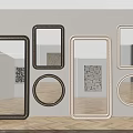 Decorative Mirrors In Various Shapes And Frame Designs On White Wall With Herringbone Floor