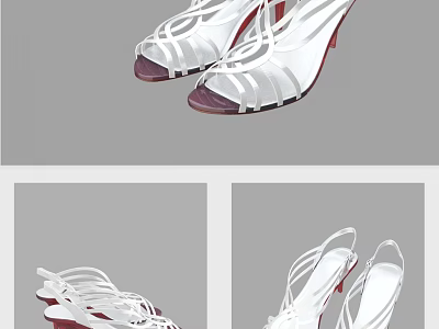 Women's White Strappy Sandals with Red Heel and Elegant Open Toe Fashion Design 3d model