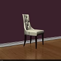 White Tufted Back Dining Chair With Dark Wooden Legs Against Purple Wall And Wooden Floor