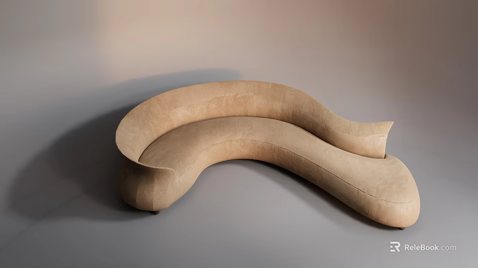 Modern Beige Curved Sofa Design With Smooth Wave Like Curves And Velvet Upholstery 3d model 