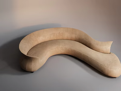 Modern Beige Curved Sofa Design With Smooth Wave Like Curves And Velvet Upholstery 3d model