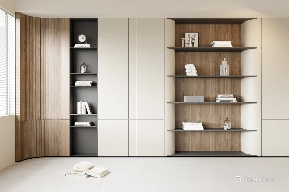 Modern Decorative Cabinet With Open Shelves Wooden White Design Books And Decor Items 3d model 
