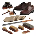 Brown Leather Shoes with Shoe Polish Brushes and Cleaning Cloths for Effective Shoe Care