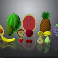 Assorted Fresh Fruits Display with Watermelon Pineapple Avocado Apple Banana Cherry and Grapes