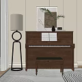 Warm Interior With Wooden Piano Wall Painting Music Sheet Vase And Floor Lamp