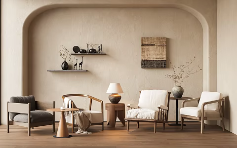 Quiet Leisure Chair Rattan Chair Single-person Sand Release Chair Single Chair Wooden Chair Decorative Painting Wall Decoration Pendant 3d model