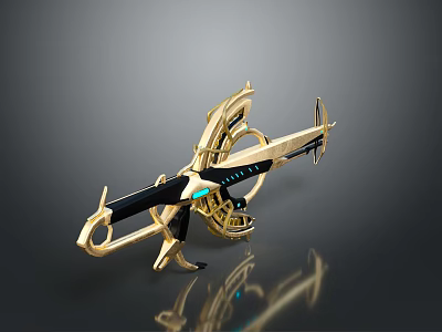 Futuristic Golden And Black Metallic Weapon Design With Blue Light Accents And Sleek Structure 3d model