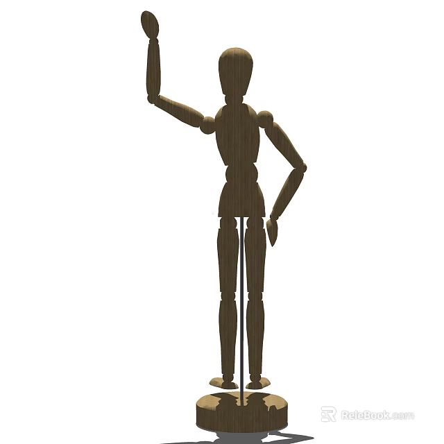 Wooden Articulated Doll Human Figure With Raised Arm And Side Hand Pose 3d model 