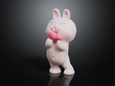 Cute White Rabbit Themed Decorative Furniture Ornament With Pink Heart Accent Design 3d model