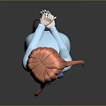 Game and Movie Character with Orange Hair Blue Top Green Skirt and Hands Behind Back