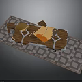Wooden Tabletop Structure On Gray Checkered Rug With Orange Mat And Supports