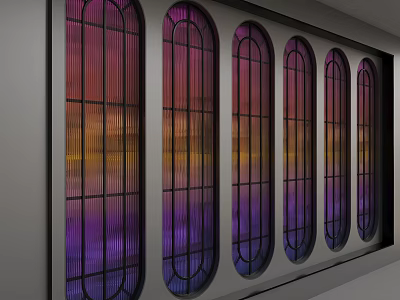 Colorful Arched Screen With Gradient Stripes And Black Frame For Interior Decoration 3d model