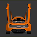 Orange Sports Car With Open Scissor Doors Exposed Red Engine Streamlined Body Black Alloy Wheels