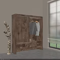 Rustic Wooden Wardrobe With Hanging Clothes Drawers Decorative Branch And Window Light