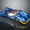 Blue Toy Racing Car With Racing Team Logo Number 44 And Yellow Tire Edges