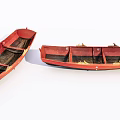 Two Vintage Red Wooden Boats with Classic Wooden Structure and Design