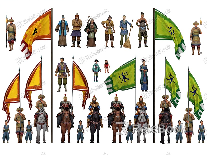 Ancient Generals and Soldiers Song Dynasty Generals Military Flag City Figures model