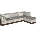 Modern Sectional Sofa Set With White Upholstery And Wooden Frames 3d model