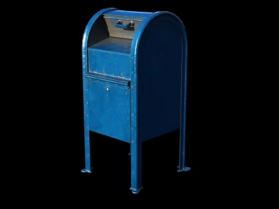 Blue Public Mailbox With Metal Structure For Community Postal Services 3d model